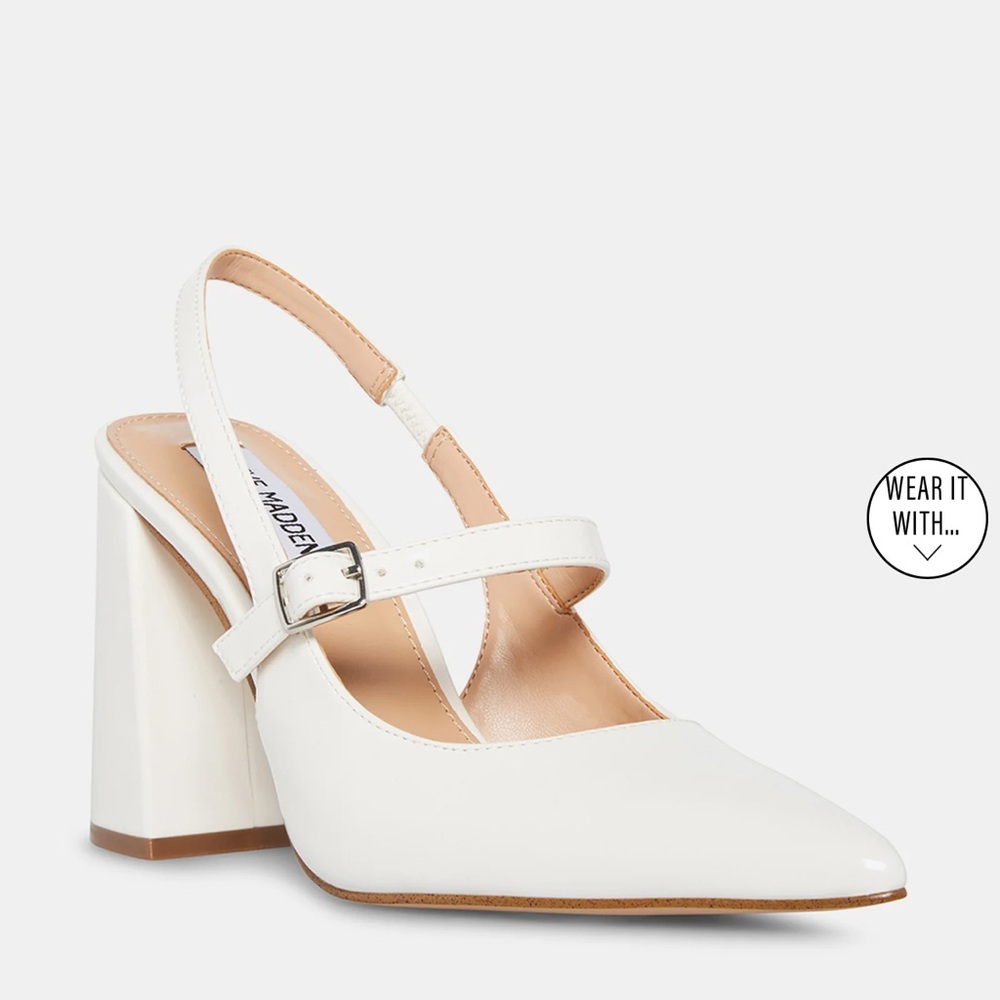 Steve Madden Maegan White Patent Mary-Jane Heels